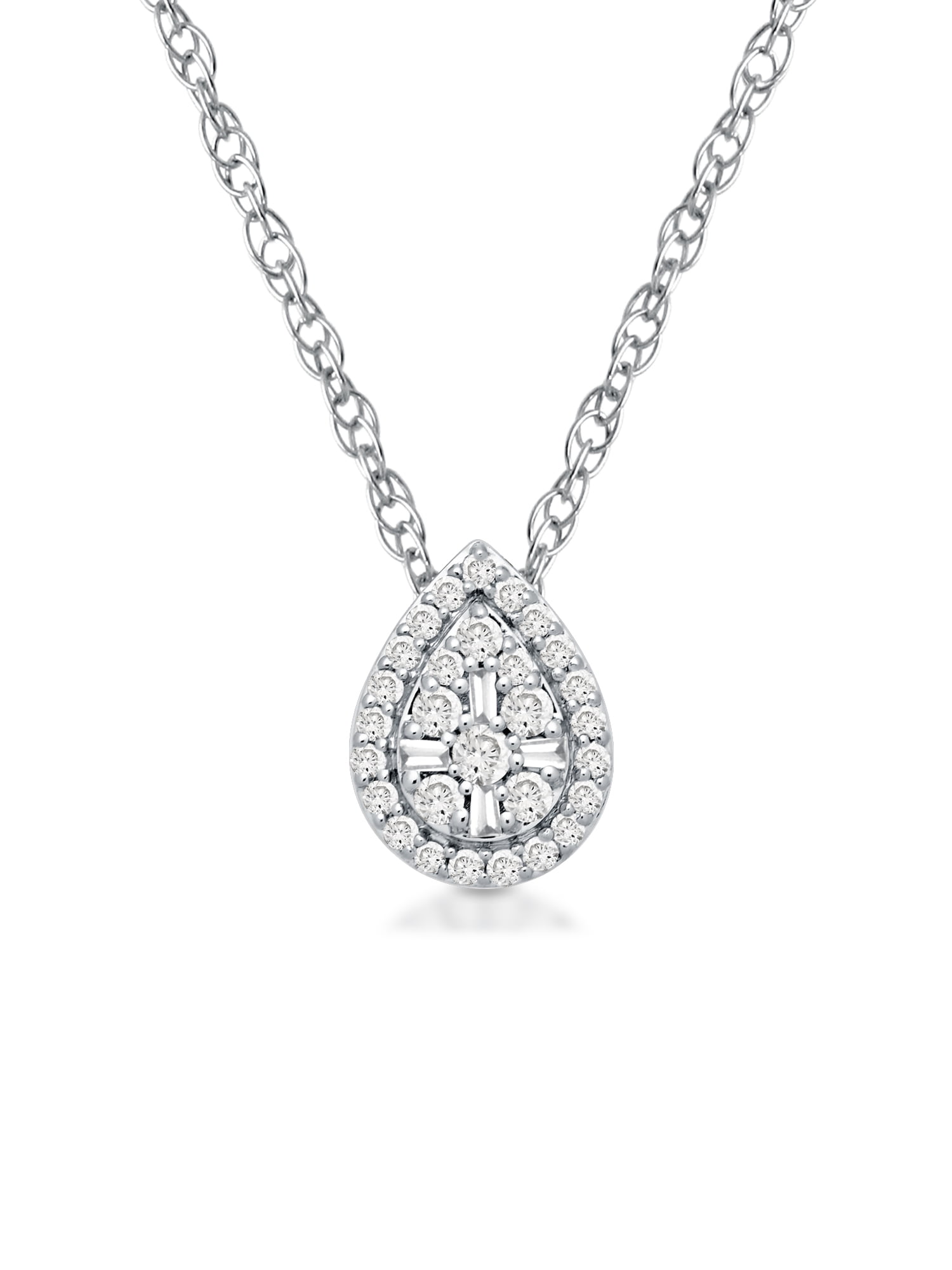 Brilliance Fine Jewelry White Gold Diamond Pendant Necklace 1/6 ct t.w. in 10K White Gold, 18”