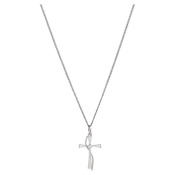 Brilliance Fine Jewelry With Cubic Zirconia Accent Sterling Silver Cross Pendant, 18" Necklace