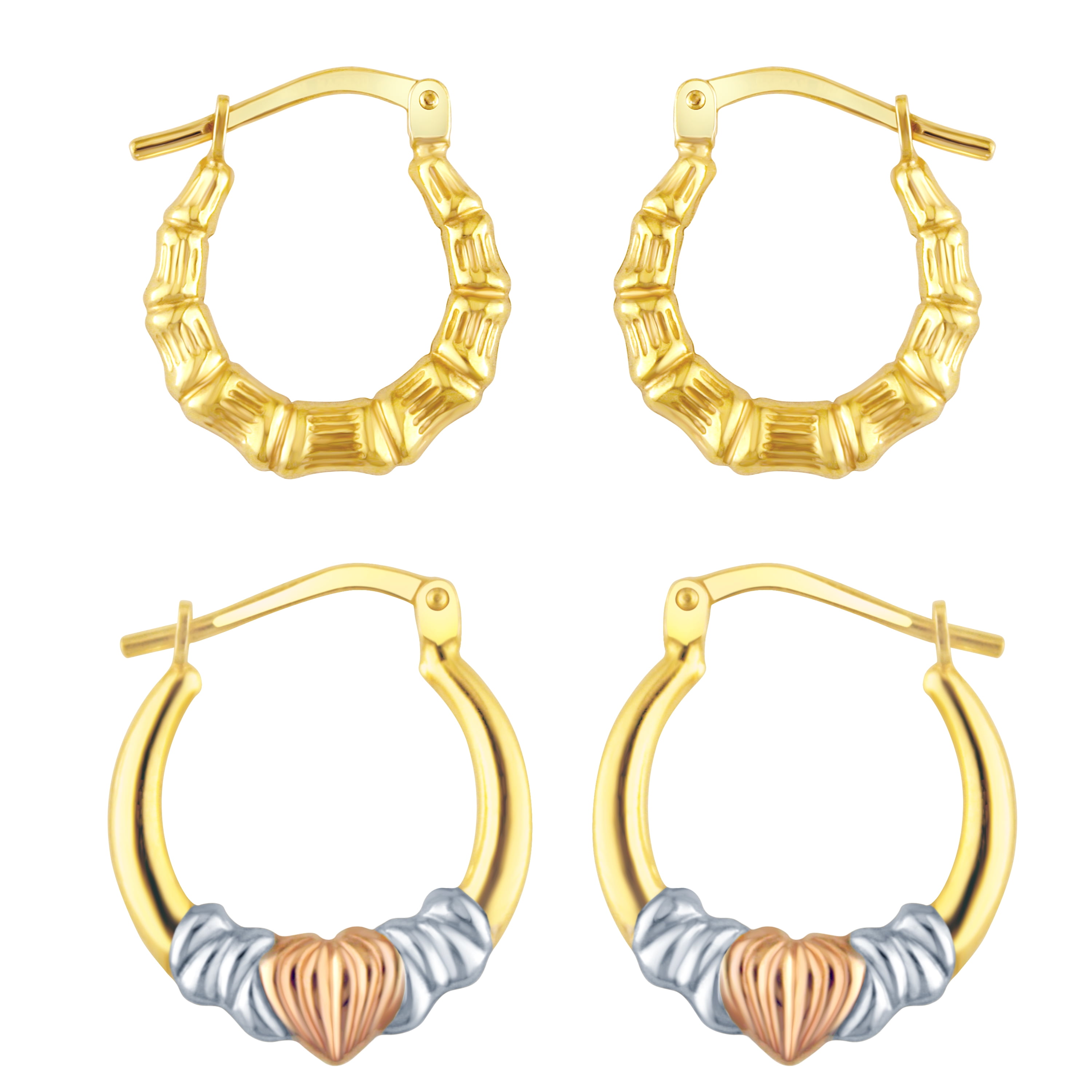 BRILLIANCE FINE JEWELRY Women's 14K Gold Plated Sterling Silver Bamboo & Heart Hoops Adults Earrings
