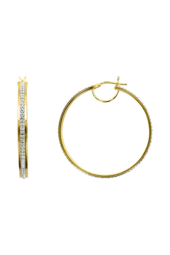 14K Gold Plated Sterling Silver Classic Crystal Round Hoop Adults Earring