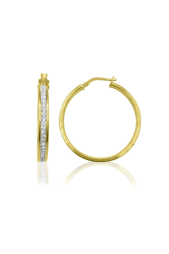 14K Gold Plated Sterling Silver Crystal Classic Round Hoop Women's Earring