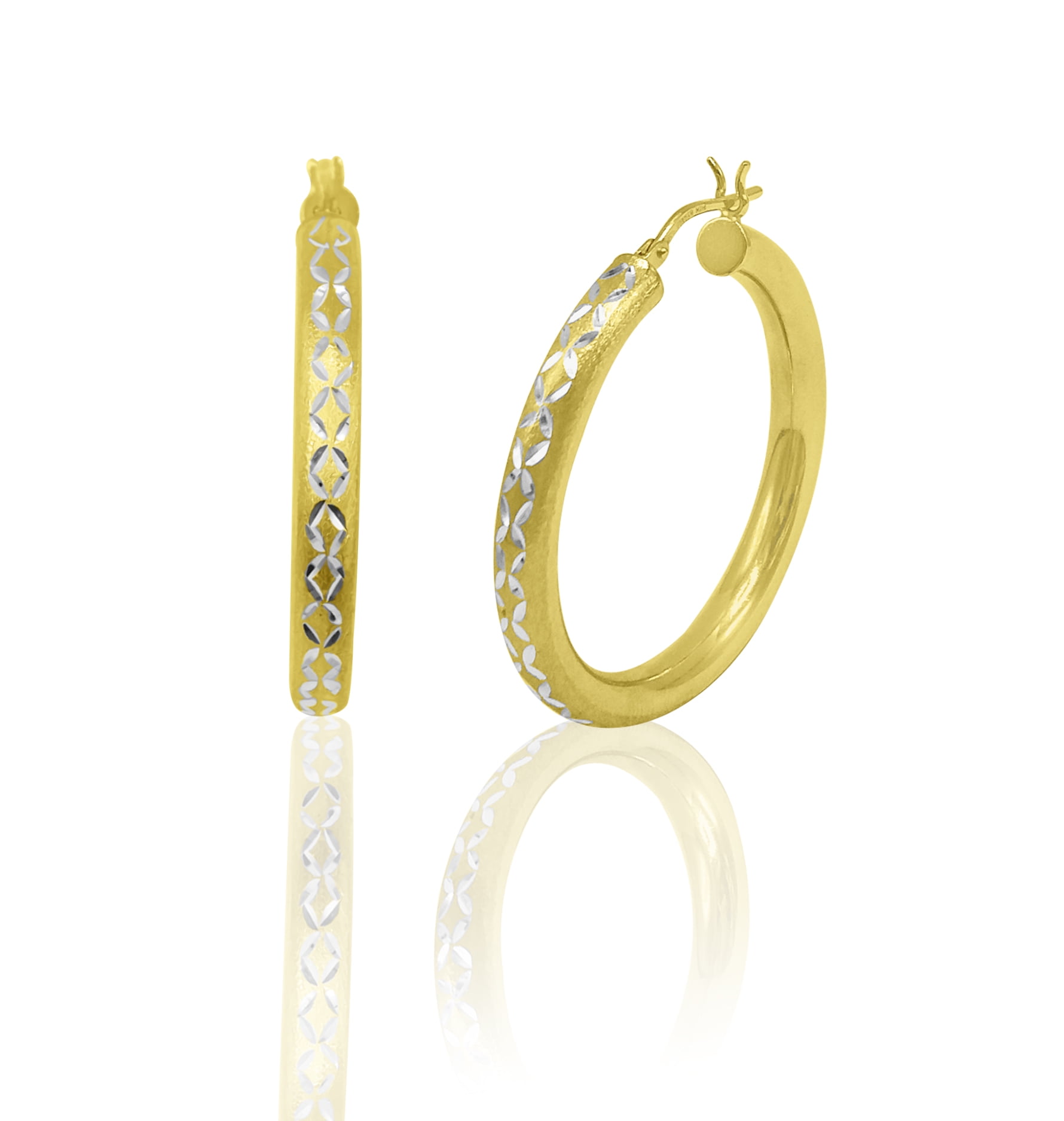 Brilliance Fine Jewelry Women's 14K Gold Plated Sterling Silver Diamond Cut Satin Finish Tube Earrings