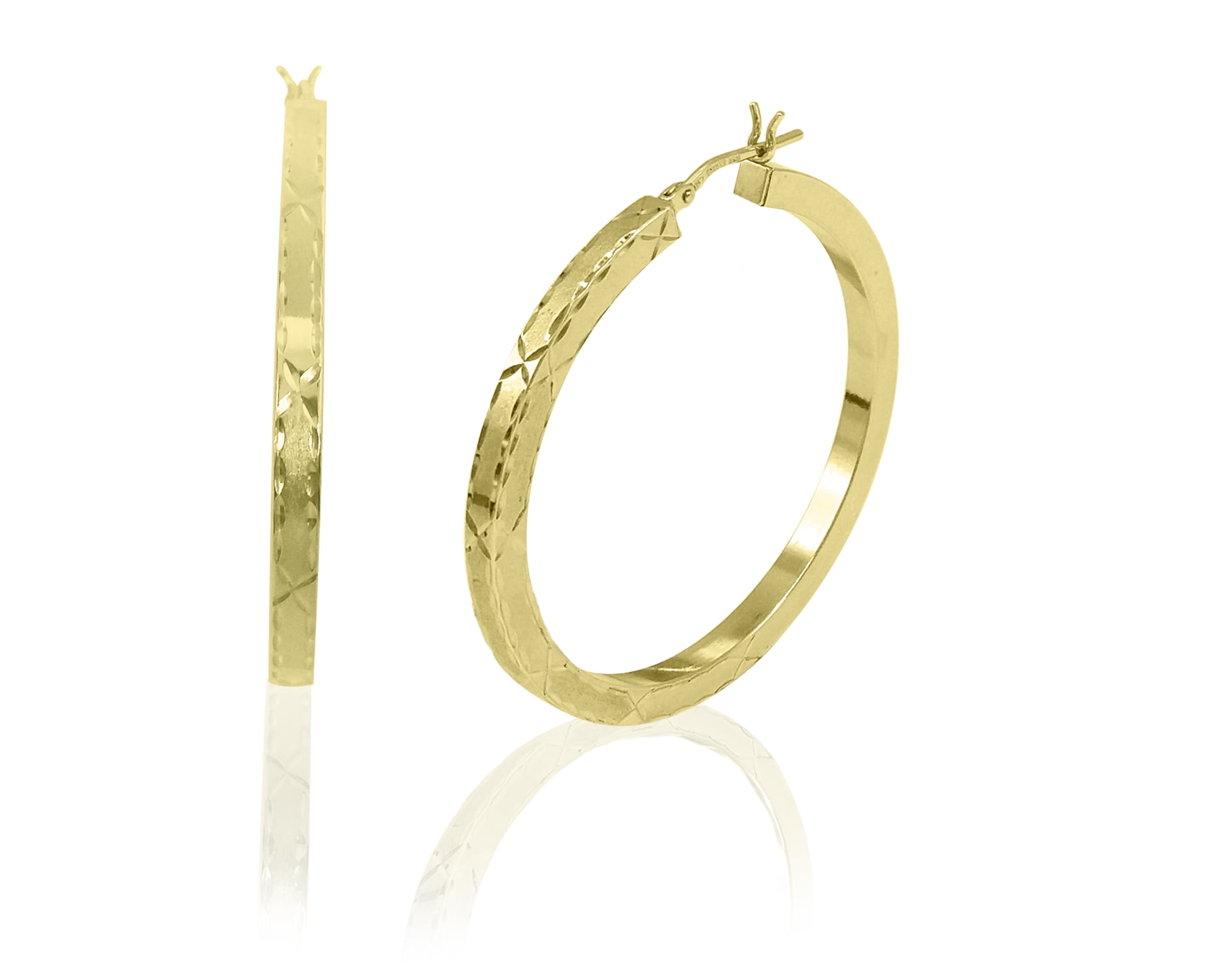 Brilliance Fine Jewelry Women's 14K Gold Plated Sterling Silver Diamond Cut Square Tube Adults Earrings