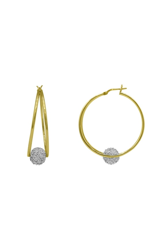 Women's 14K Gold Plated Sterling Silver Double Hoop Crystal Ball Round Adults Earring
