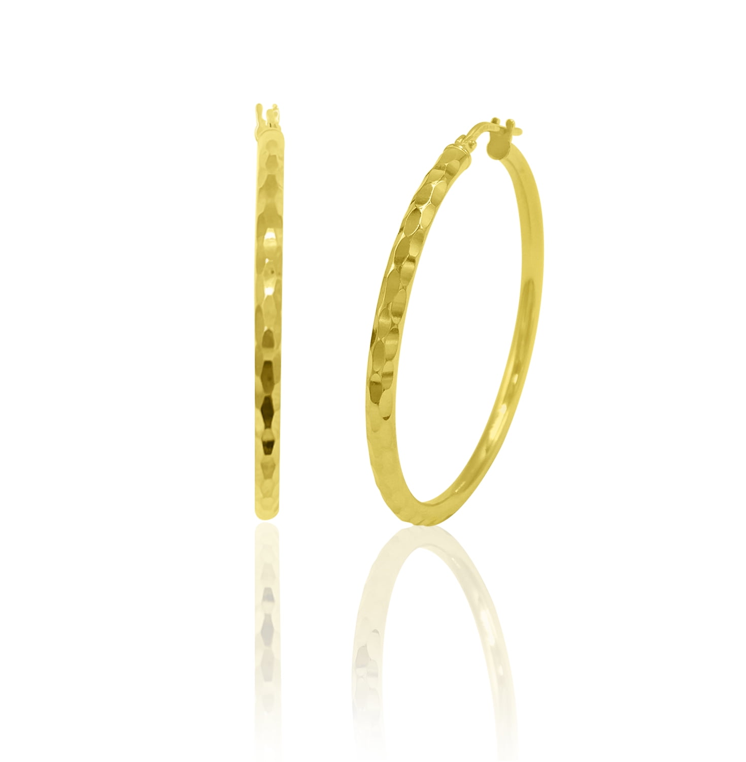 BRILLIANCE FINE JEWELRY Women's 14K Gold Plated Sterling Silver Hammered Diamond Cut Tube Adults Earrings