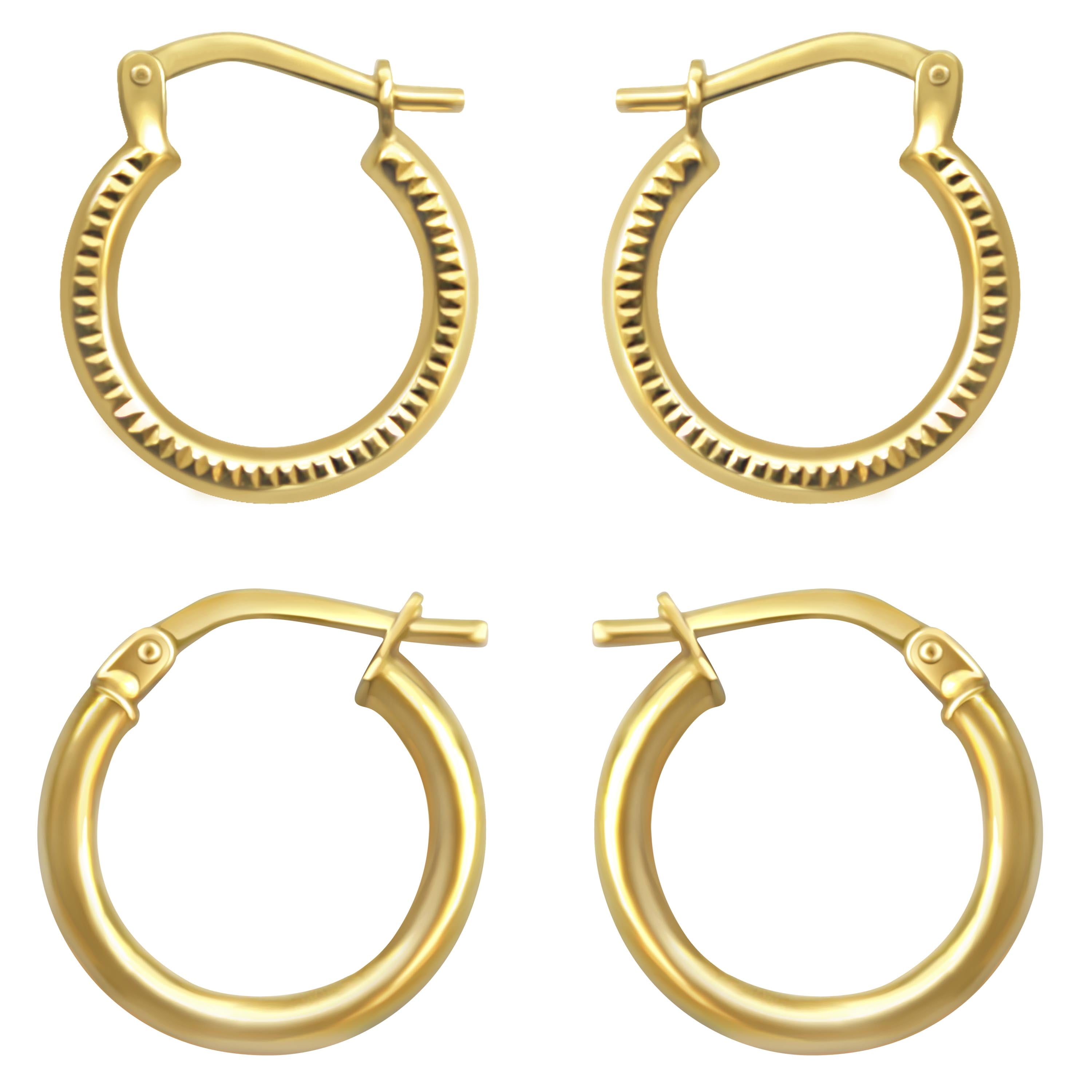 Brilliance Fine Jewelry Women's 14K Gold Plated Sterling Silver Hoops Adults Earrings Set