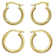 Brilliance Fine Jewelry Women's 14K Gold Plated Sterling Silver Hoops Adults Earrings Set