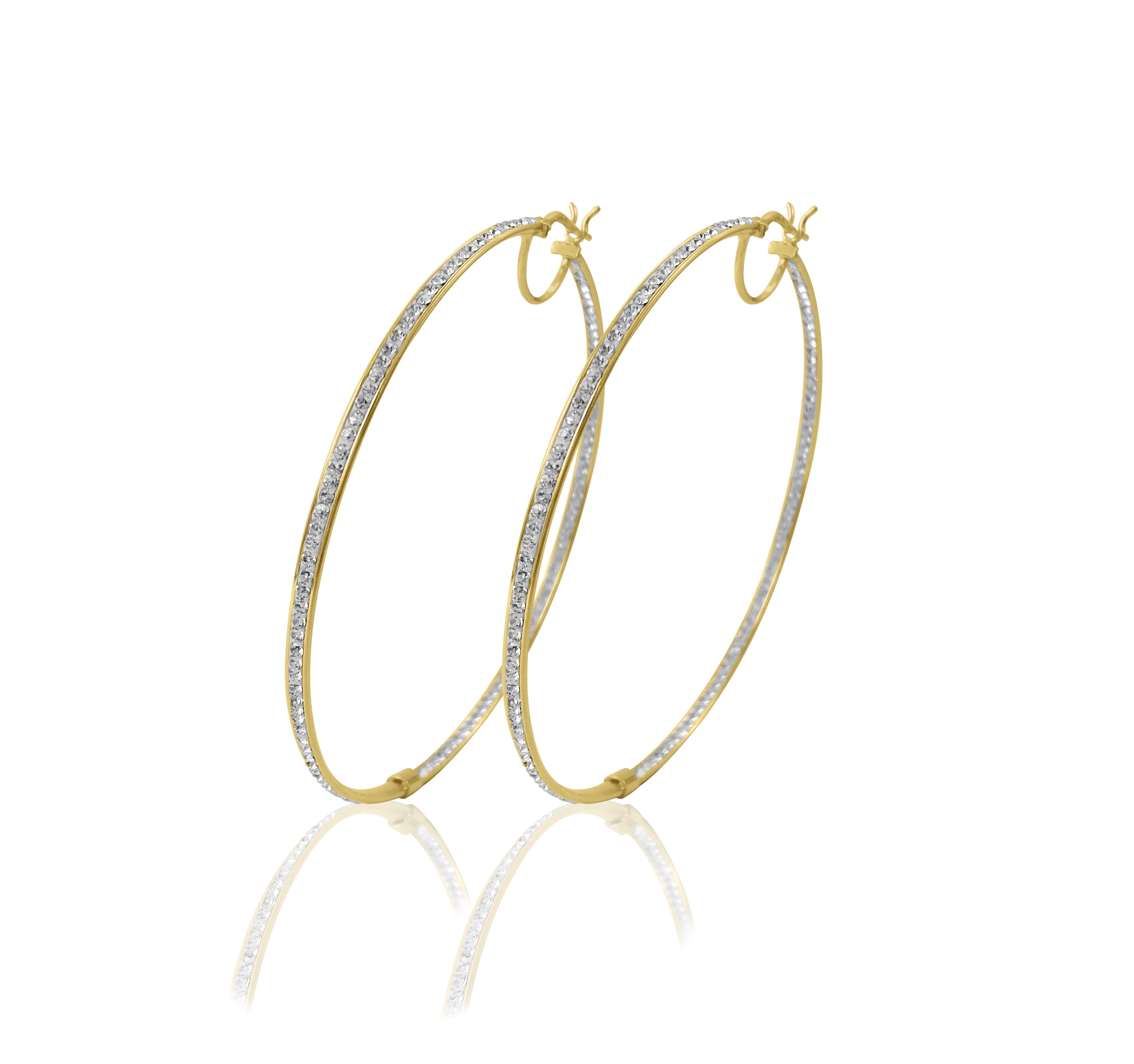 BRILLIANCE FINE JEWELRY Women's 14K Gold Plated Sterling Silver In-Out Crystal Round Hoop Adults Earring