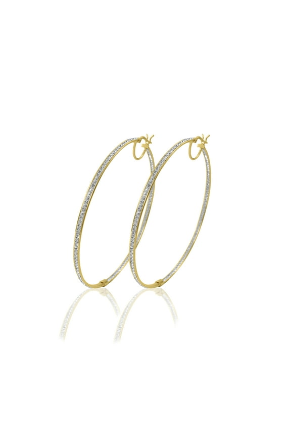 Women's 14K Gold Plated Sterling Silver In-Out Crystal Round Hoop Adults Earring