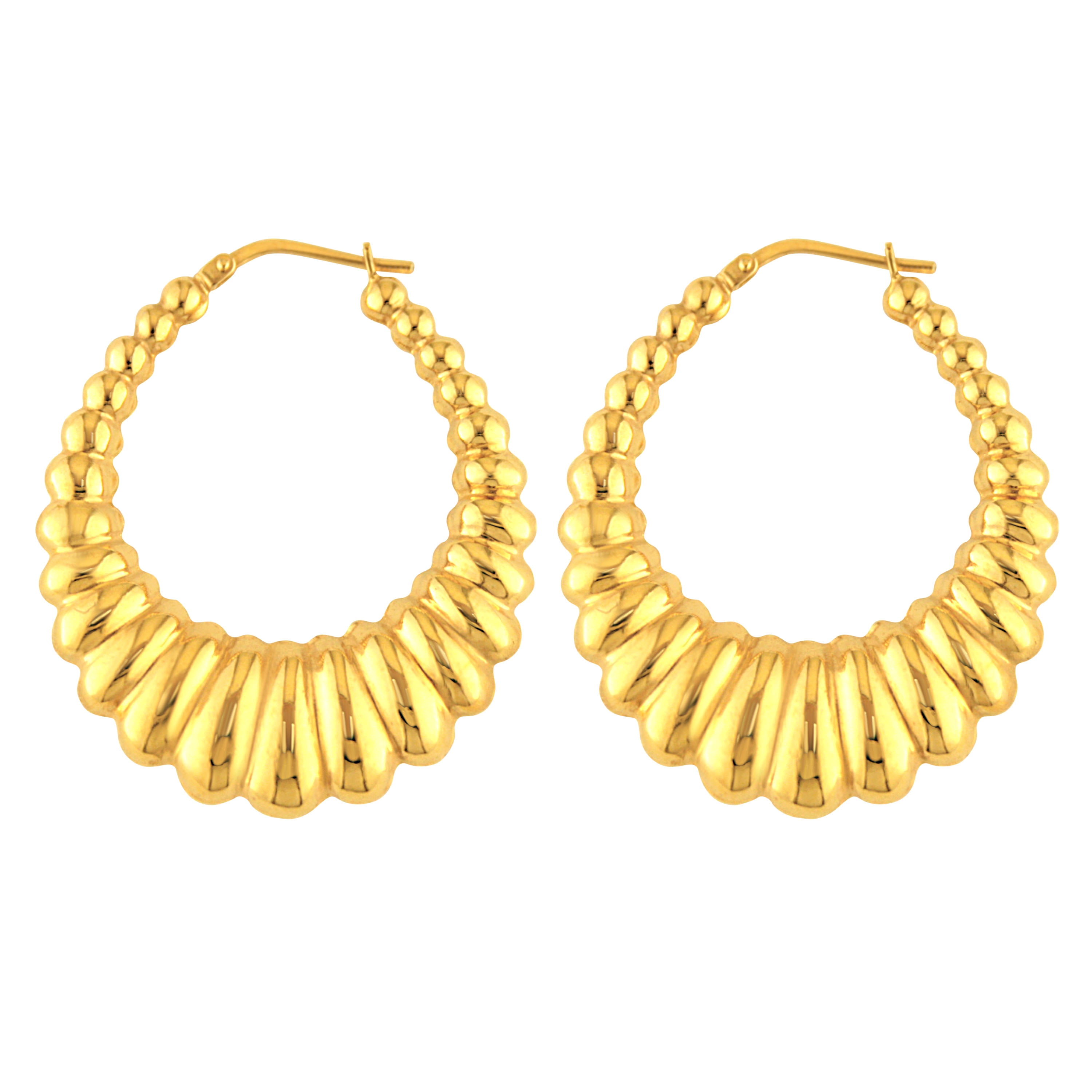 Brilliance Fine Jewelry Women's 14K Gold Plated Sterling Silver Oval Scallop Hollow Hoop Adults Earrings