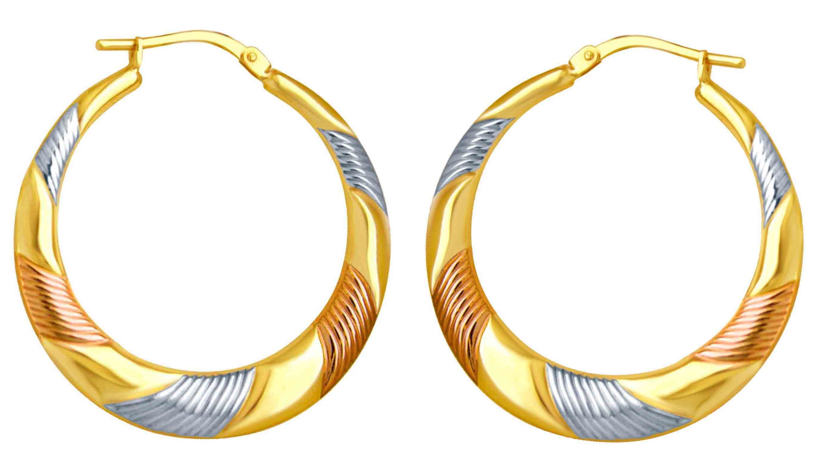 Brilliance Fine Jewelry Women's 14K Gold Plated Sterling Silver Tri Color Striped Hoop Earrings