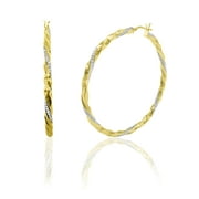 BRILLIANCE FINE JEWELRY Women's 14K Gold Plated Sterling Silver Twisted Crystal Round Big Hoop Adults Earring