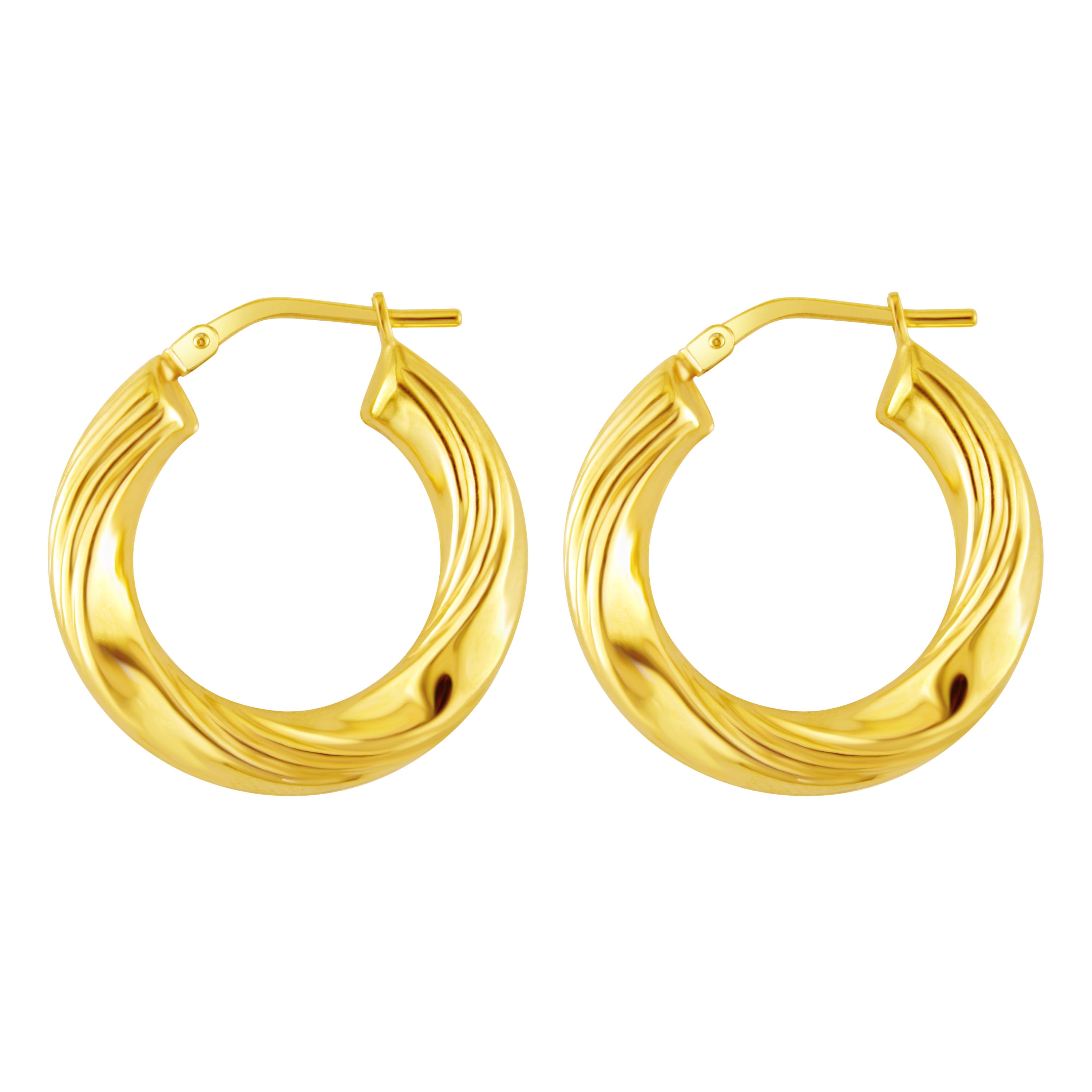 BRILLIANCE FINE JEWELRY Women's 14K Gold Plated Sterling Silver Twisted Ribbed Hoop Adults Earrings
