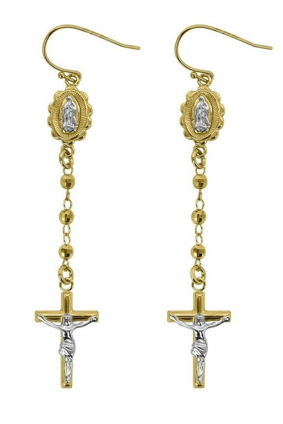 Women's 14K Gold Plated Sterling Silver Two-Tone Rosary Adults Earrings