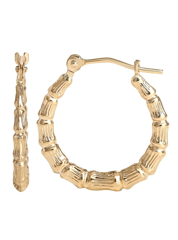 Brilliance Fine Jewelry Women’s 14K Yellow Gold Bamboo Hoop Earrings