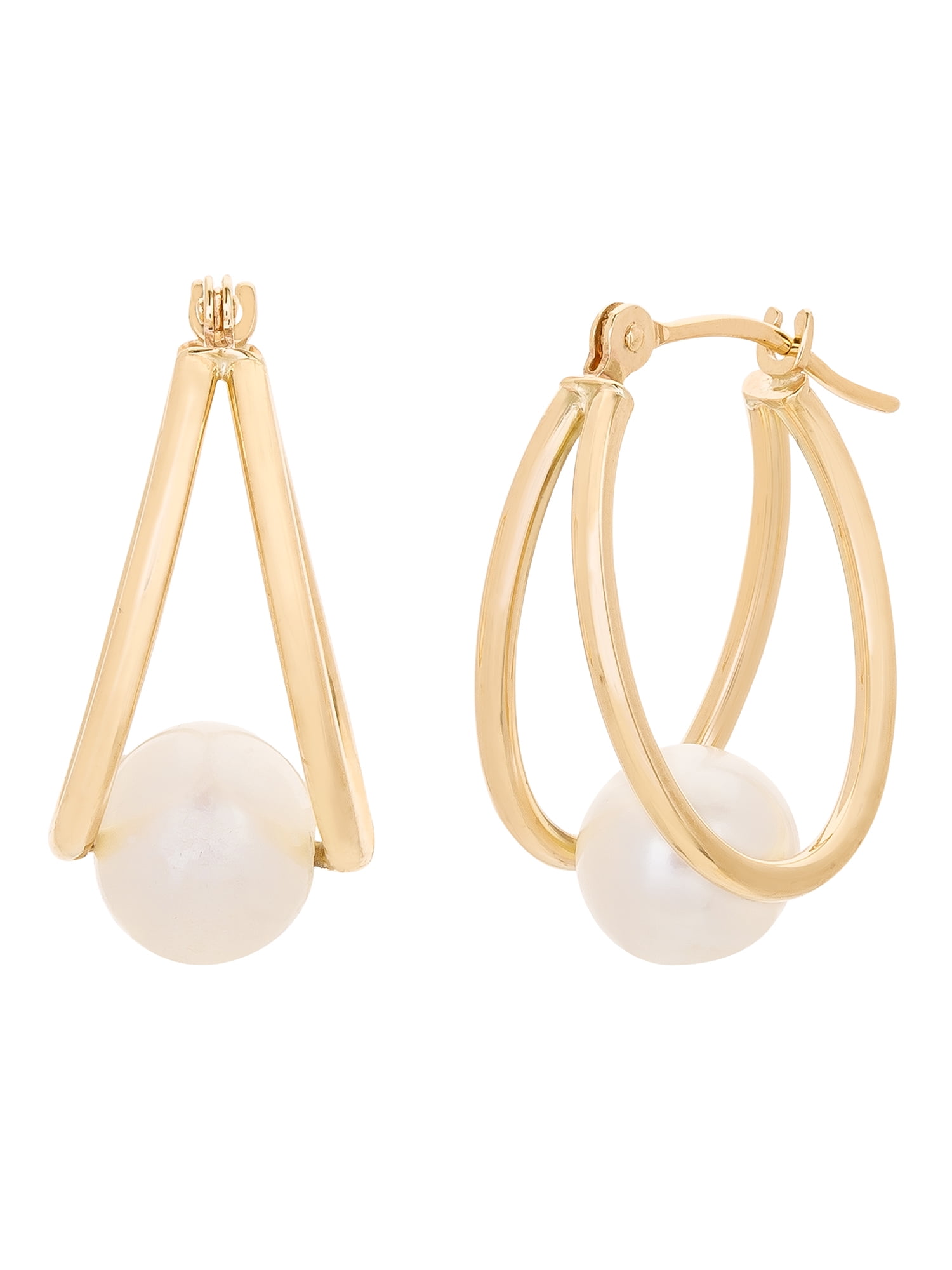 BRILLIANCE FINE JEWELRY Womens 14K Yellow Gold White Pearl Captured Hoop Earrings