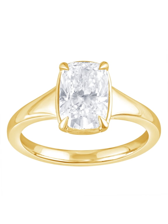 2 Ct Lab Grown Diamond Cushion Cut Engagement Ring, 925 Sterling Silver, Yellow