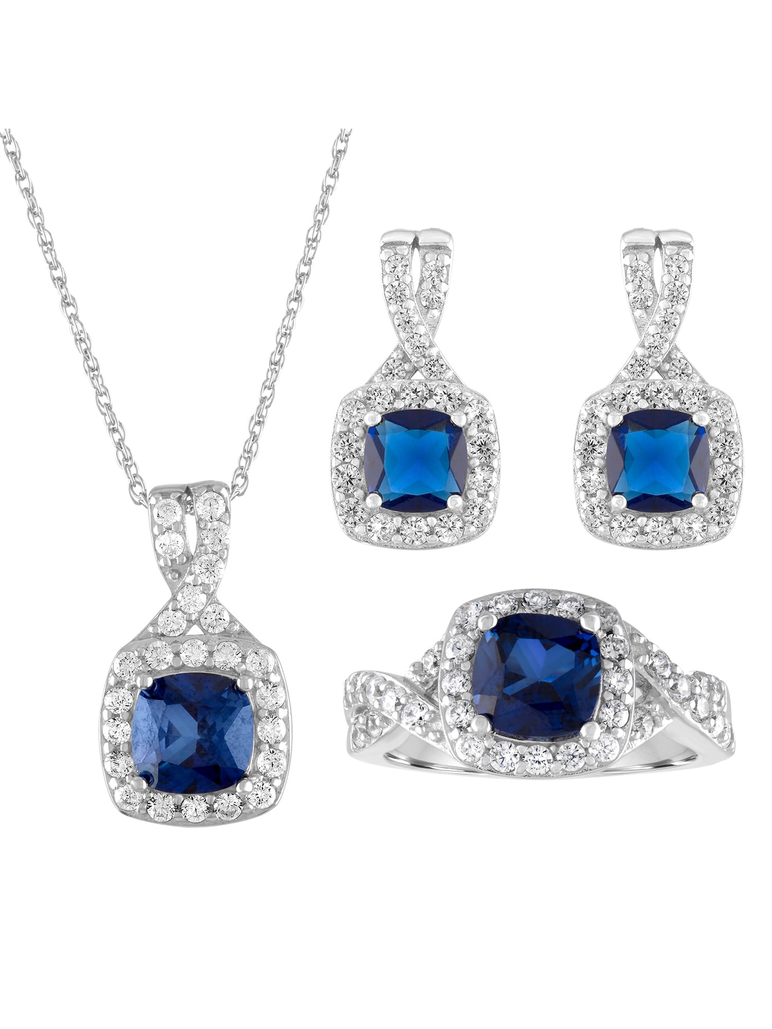 Silverly Women's 925 Sterling Silver Blue Filigree Oval Earrings & Necklace Set, 18" Chain