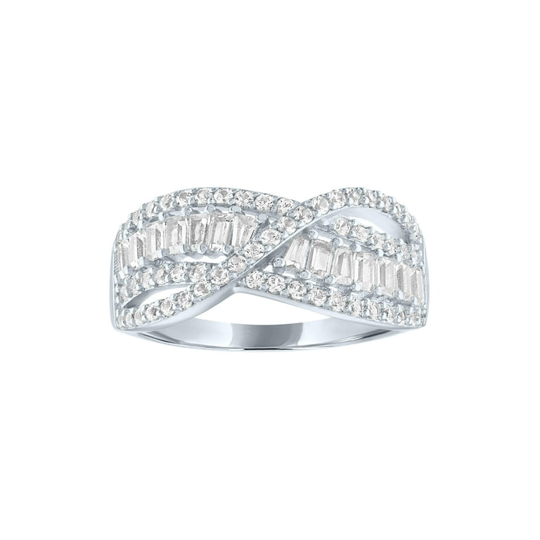 Sterling Silver Diamond Infinity Crossover & Baguette Ring Sterling Silver Diamond Infinity Crossover & Baguette Ring