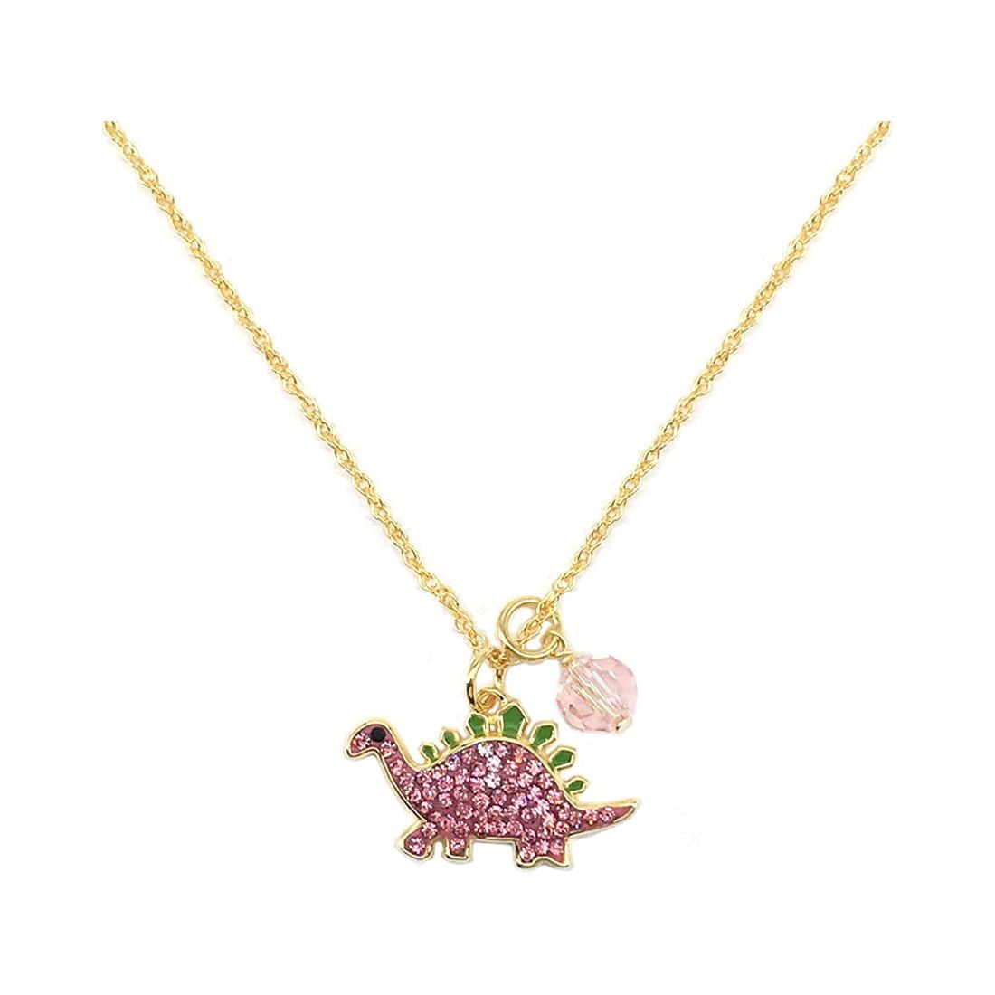 Brilliance Fine Jewelry Women's Crystal Dinosaur Necklace in 14KT Gold Plated Sterling Silver