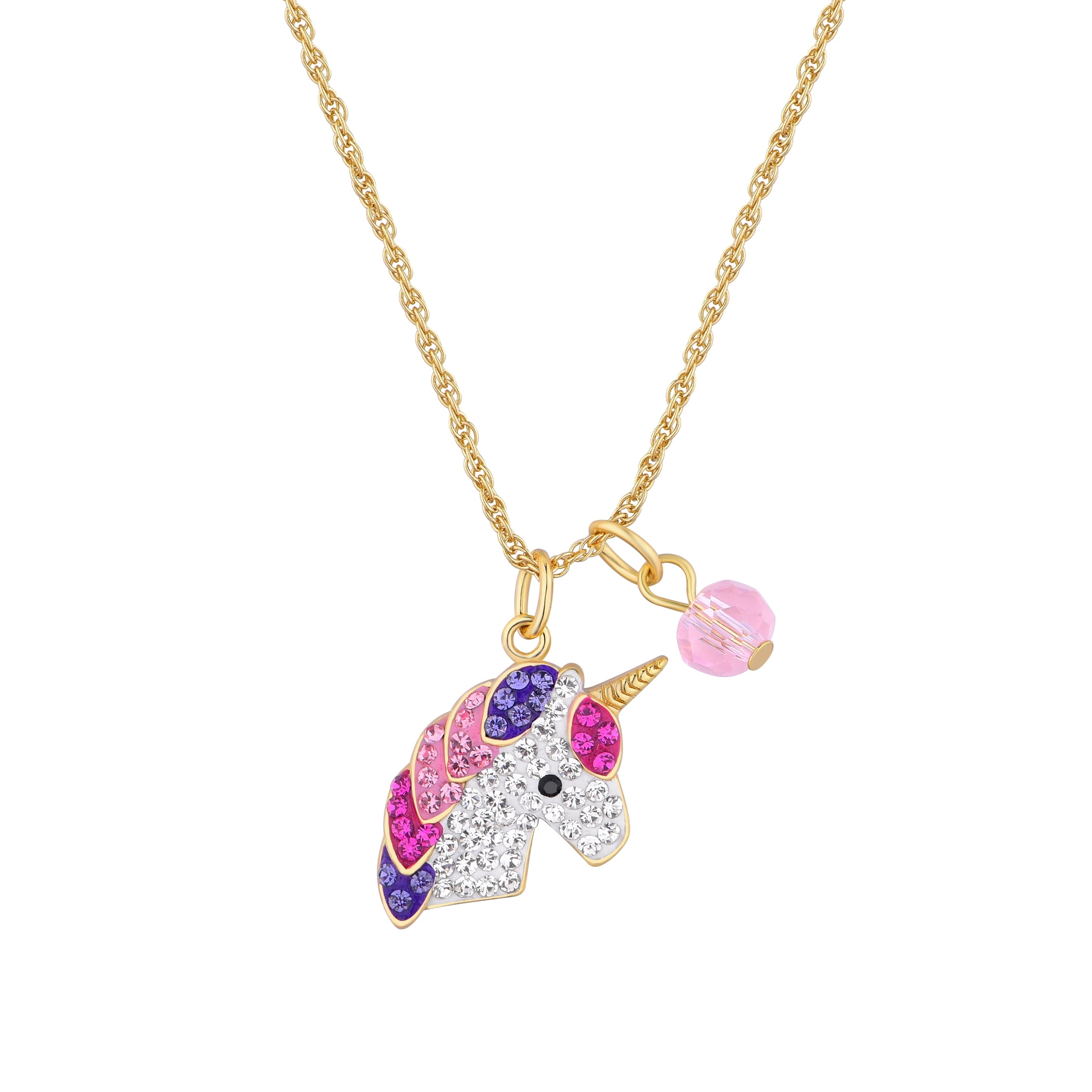 Brilliance Fine Jewelry Women's Crystal Unicorn Necklace in 14KT Gold Plated Sterling Silver