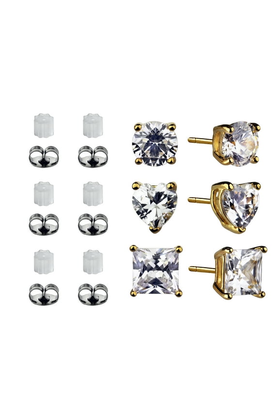 Women's Multi Shape Simulated Diamond Earring Set in 14KT Gold Plated Sterling Silver