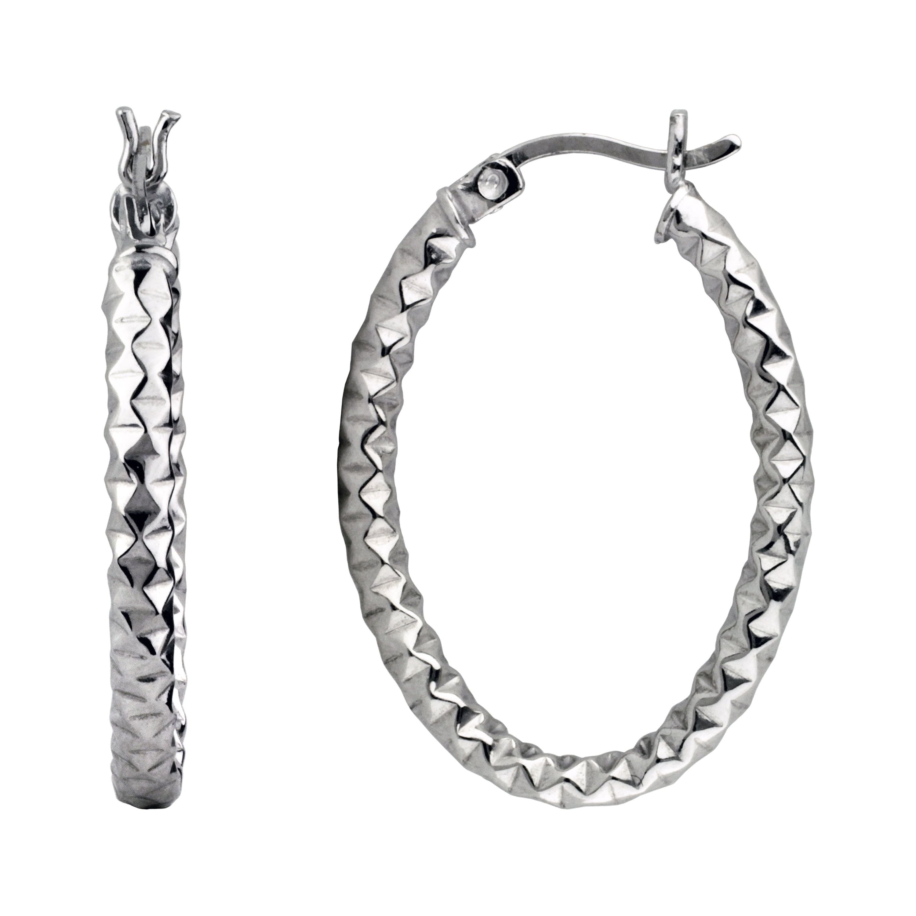 Brilliance Fine Jewelry Women's Oval Diamond Cut Hoop Earrings in