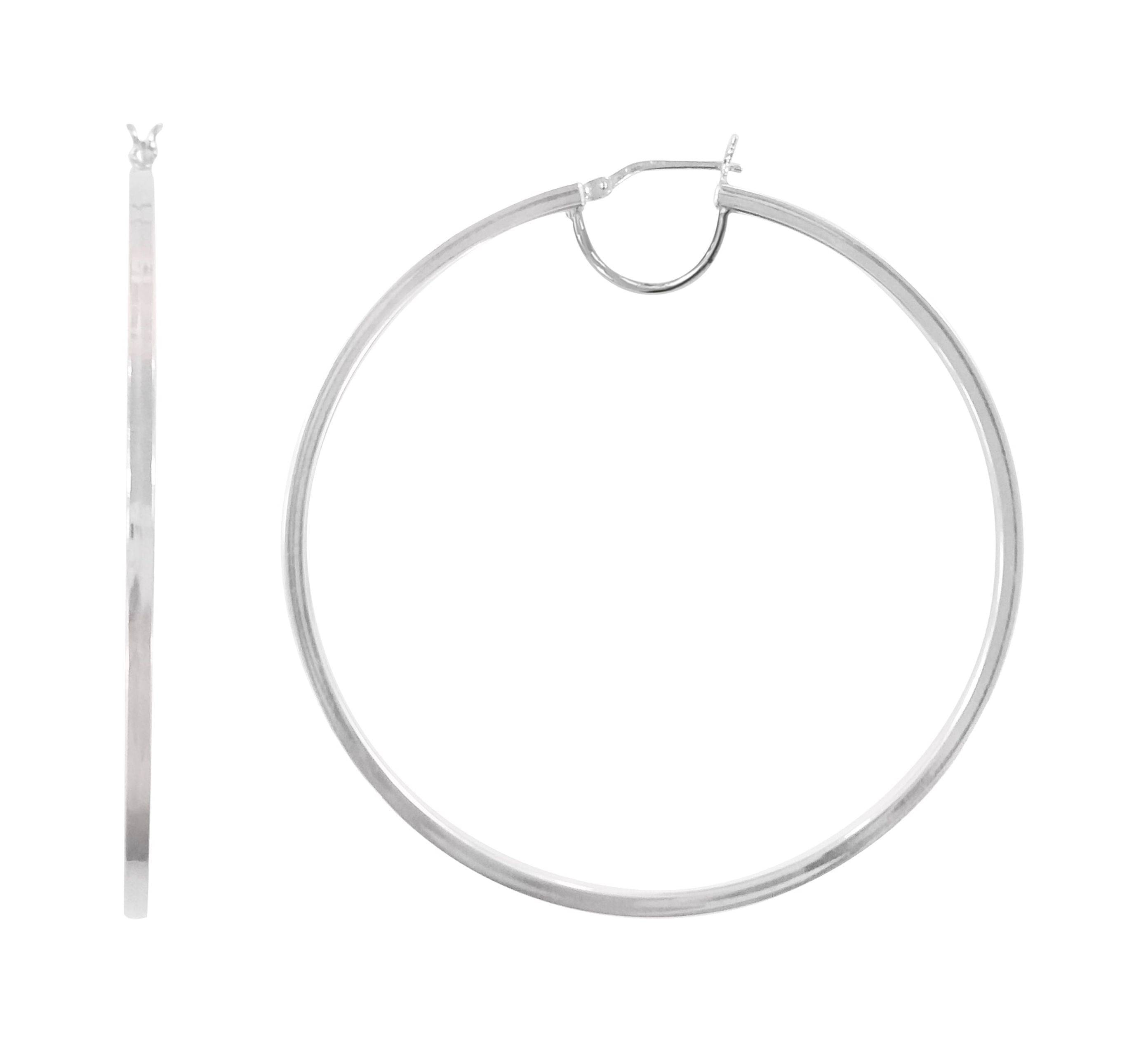 Brilliance Fine Jewelry Women's Rhodium Plated Sterling Silver High Polished Large Square Tube Hoop Adults Earrings