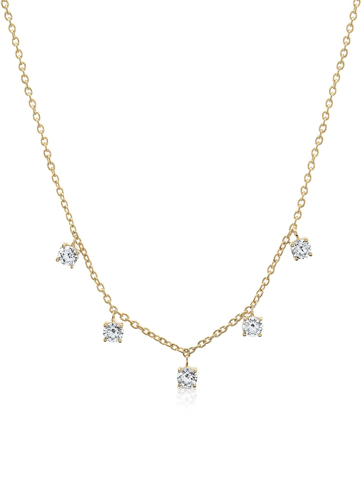 Brilliance Fine Jewelry Women's Round Simulated Diamond Drop Station Necklace in 14KT Gold Plated Sterling Silver