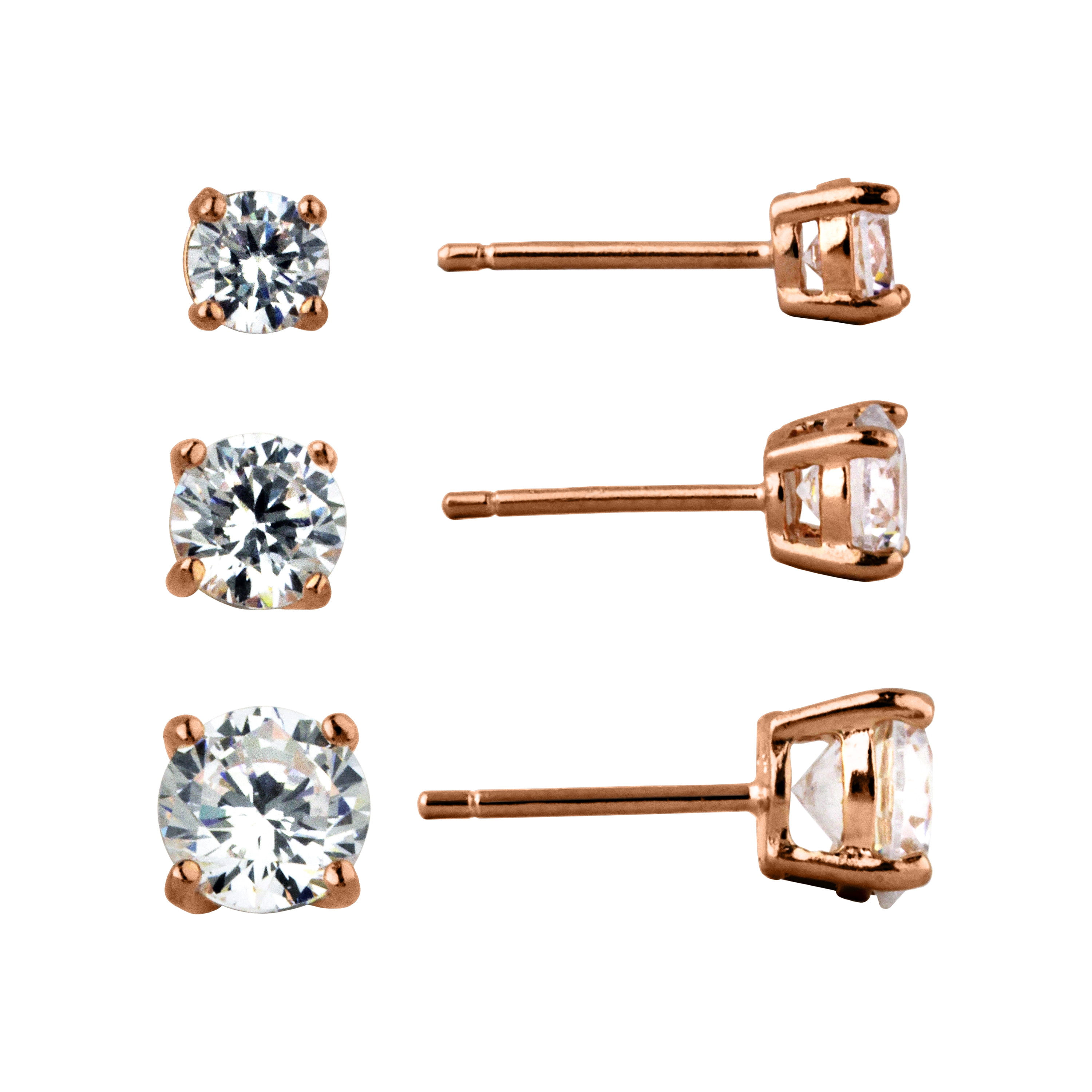 Brilliance Fine Jewelry Women's Round Simulated Diamond Trio Earring Set in 14KT Rose Gold Plated Sterling Silver
