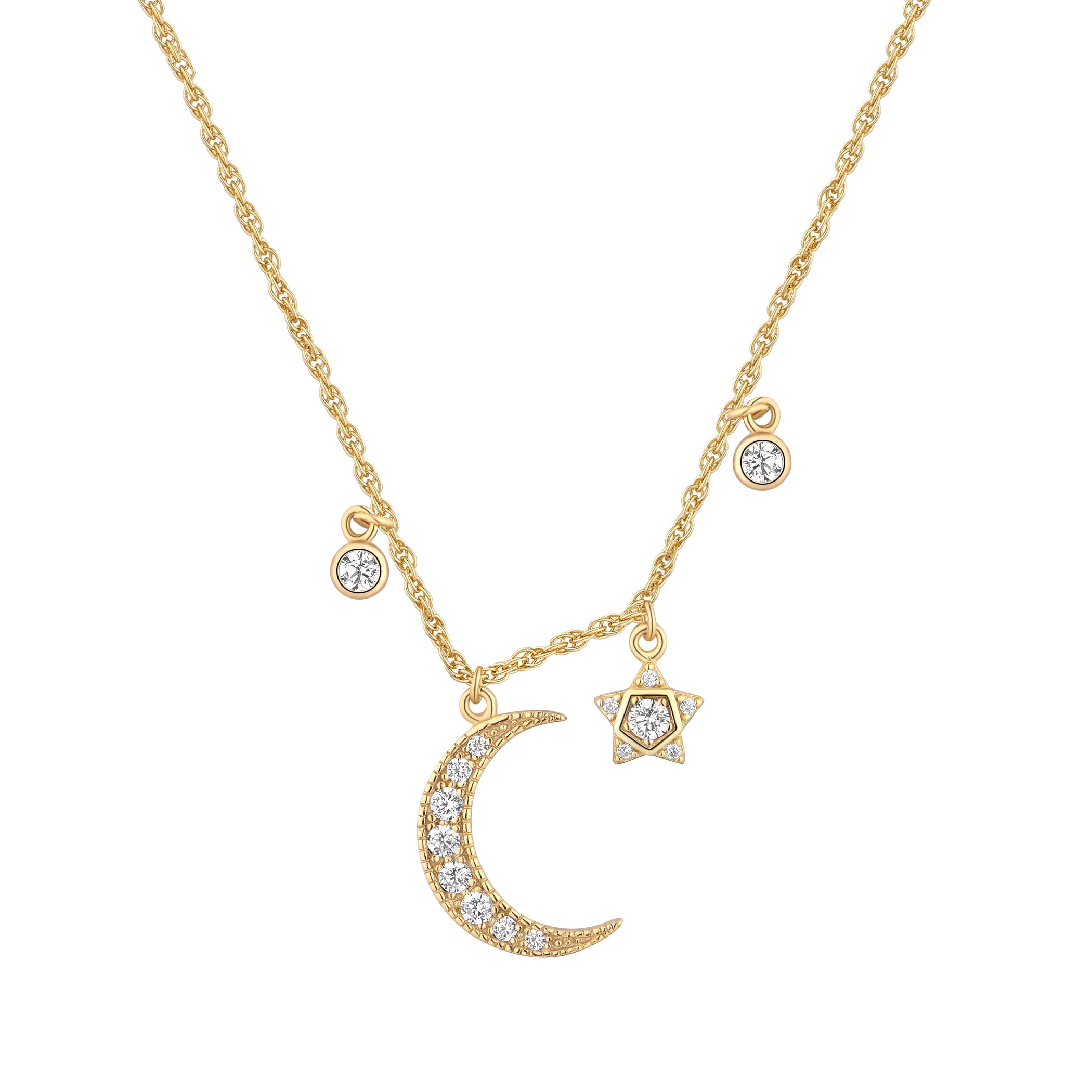 BRILLIANCE FINE JEWELRY Women's Simulatd Diamond Moon Necklace in 14KT Gold Plated Sterling Silver