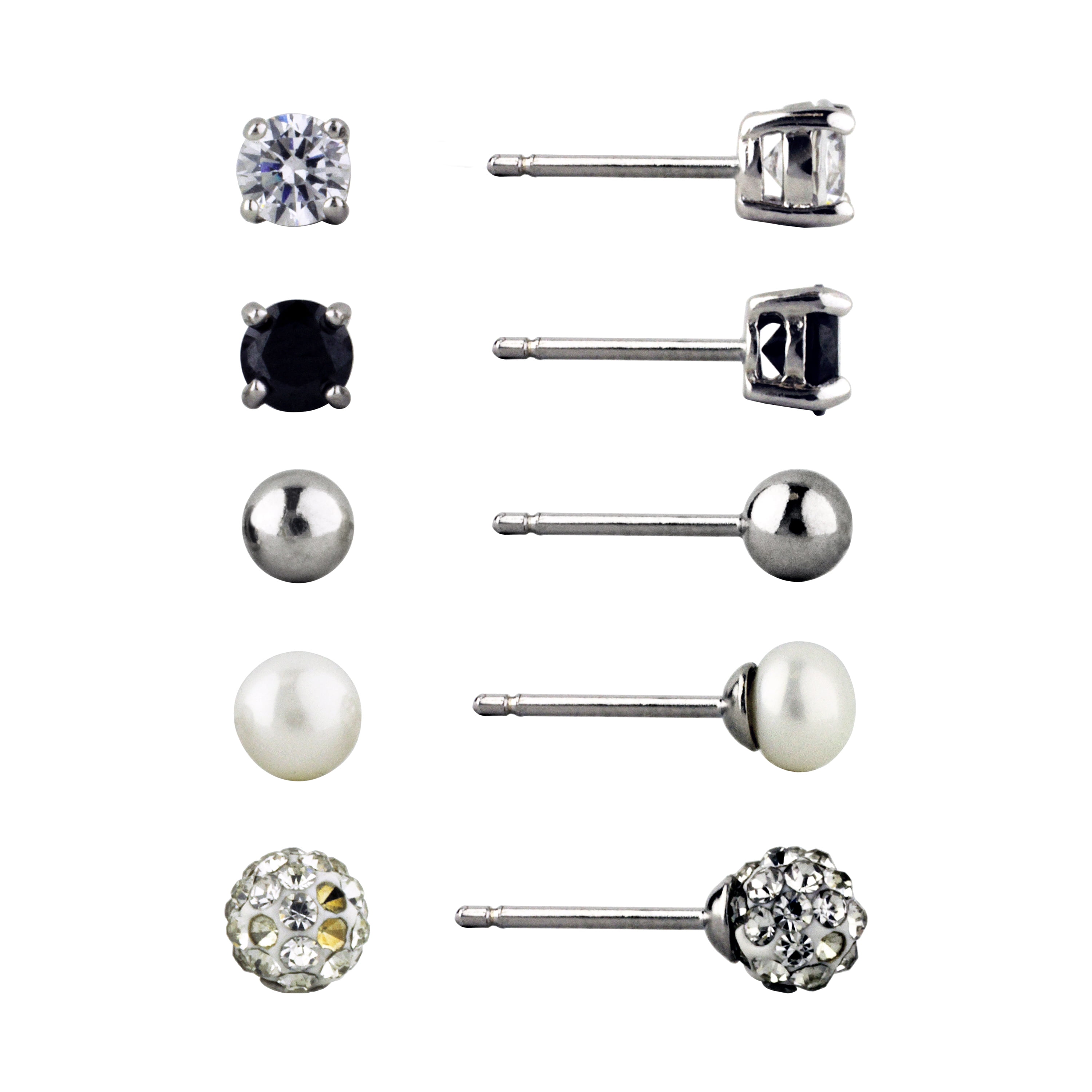 Brilliance Fine Jewelry Women's Simulated Diamond 5 Pair Multi Stone Set in Sterling Silver