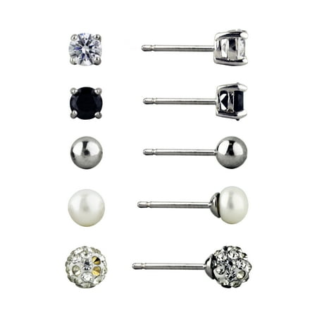 Brilliance Fine Jewelry Women's Simulated Diamond 5 Pair Multi Stone Set in Sterling Silver
