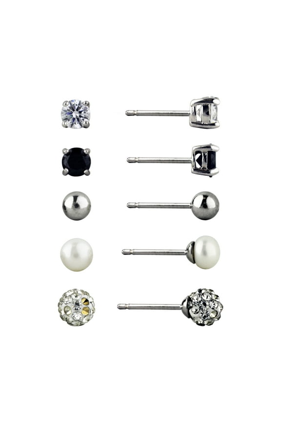 Women's Simulated Diamond 5 Pair Multi Stone Set in Sterling Silver