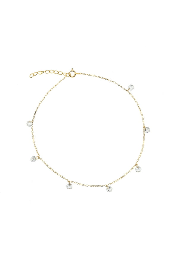 Women's Simulated Diamond Anklet in 14KT Gold Plated Sterling Silver