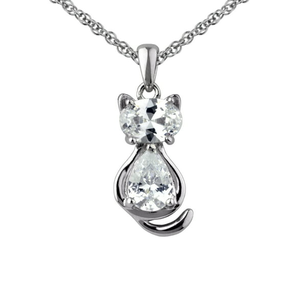 Brilliance Fine Jewelry Women's Simulated Diamond Cat Pendant in Sterling Silver
