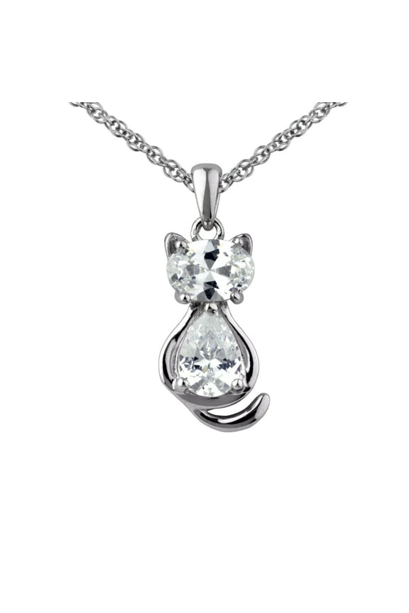 Women's Simulated Diamond Cat Pendant in Sterling Silver