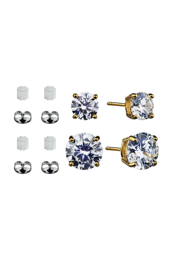 Women's Simulated Diamond Duo Round Earring Set in 14KT Gold Plated Sterling Silver
