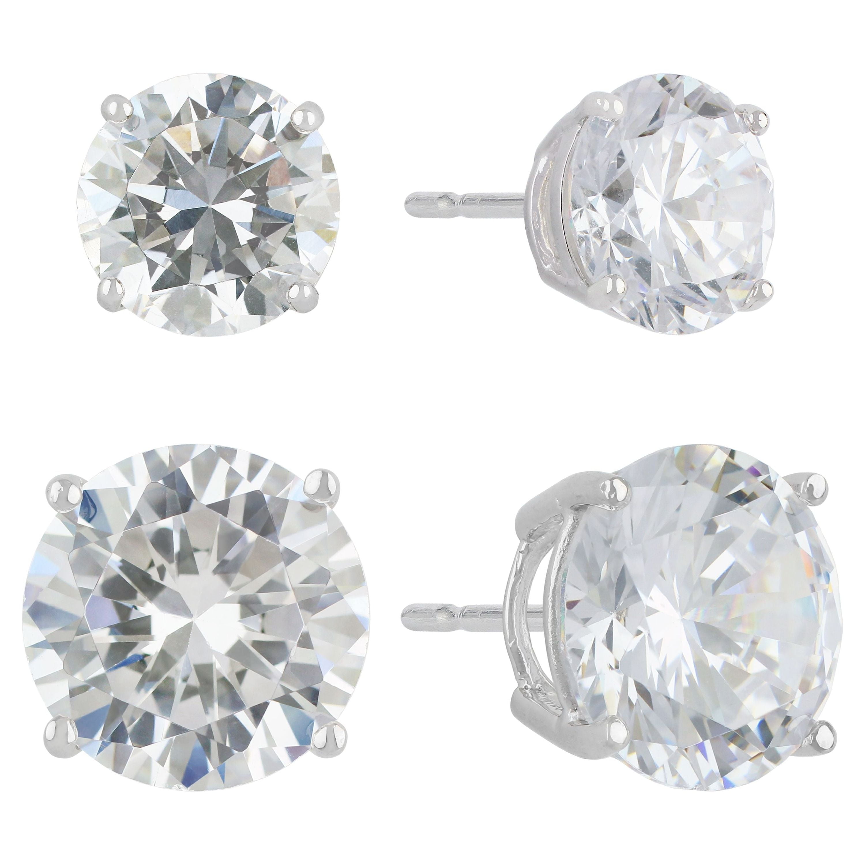 Brilliance Fine Jewelry Women's Simulated Diamond Duo Round Earring Set in Sterling Silver 10mm