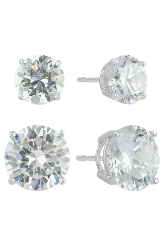 Women's Simulated Diamond Duo Round Earring Set in Sterling Silver 10mm