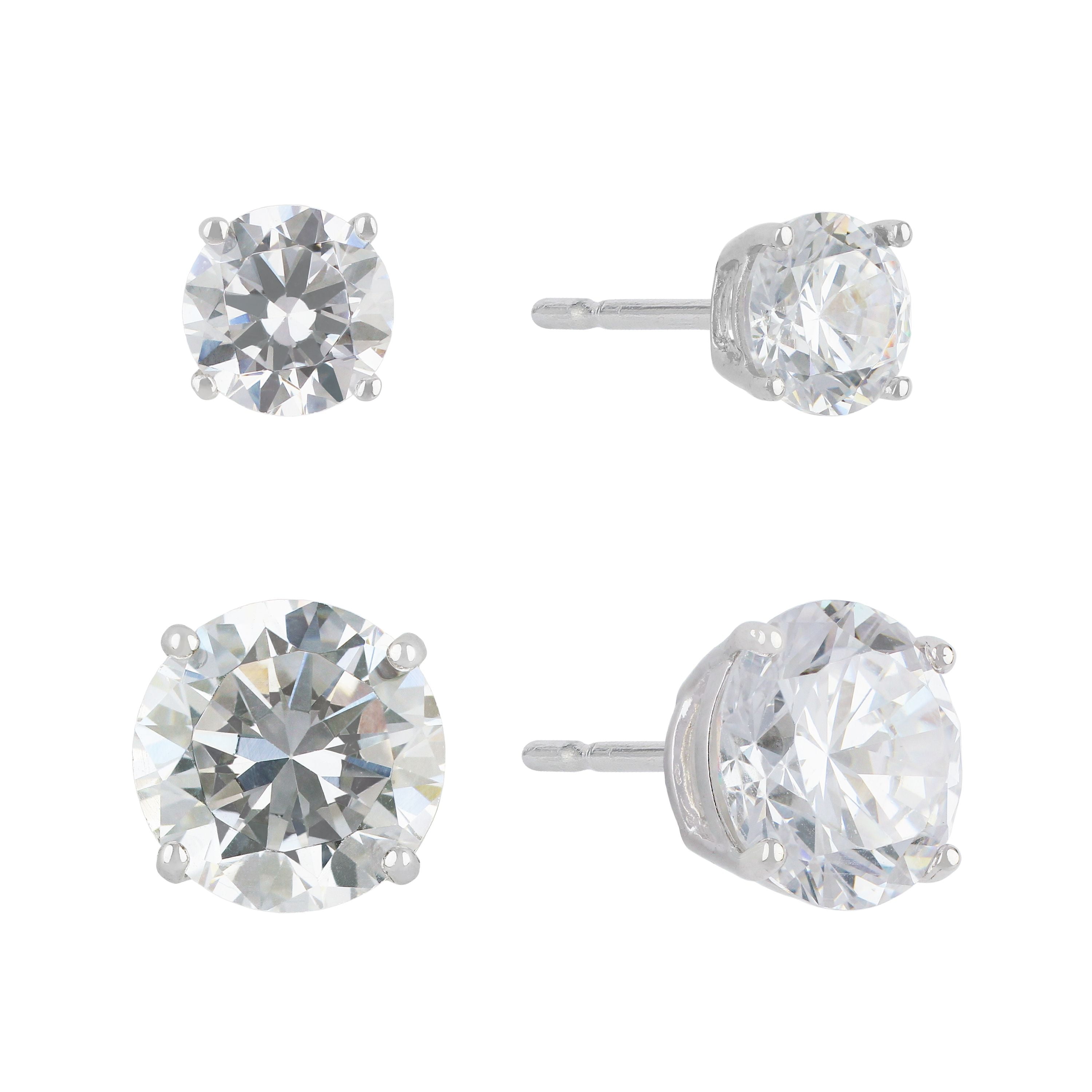Brilliance Fine Jewelry Women's Simulated Diamond Duo Round Earring Set in Sterling Silver 8mm