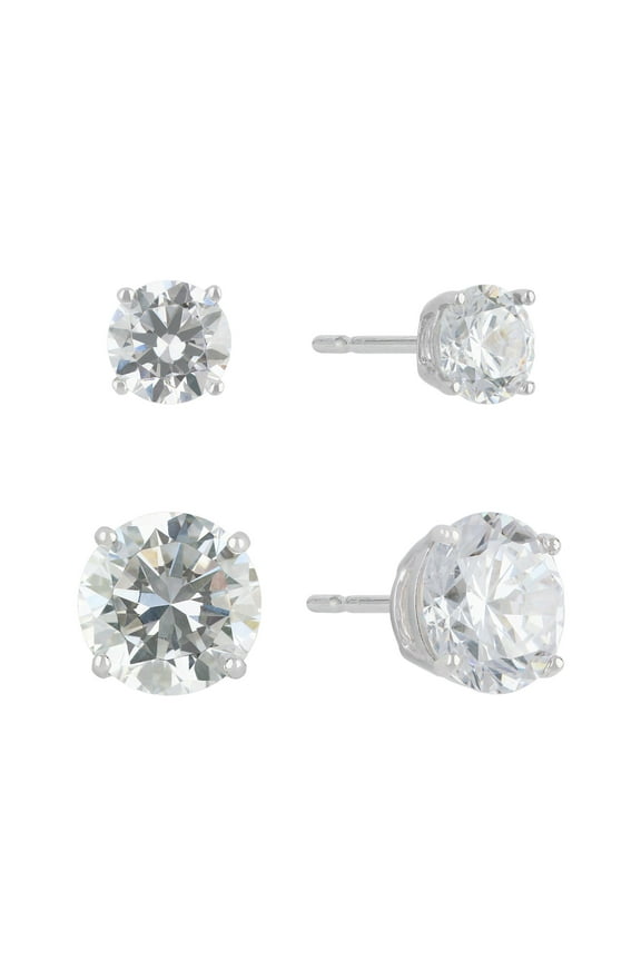 Women's Simulated Diamond Duo Round Earring Set in Sterling Silver 8mm