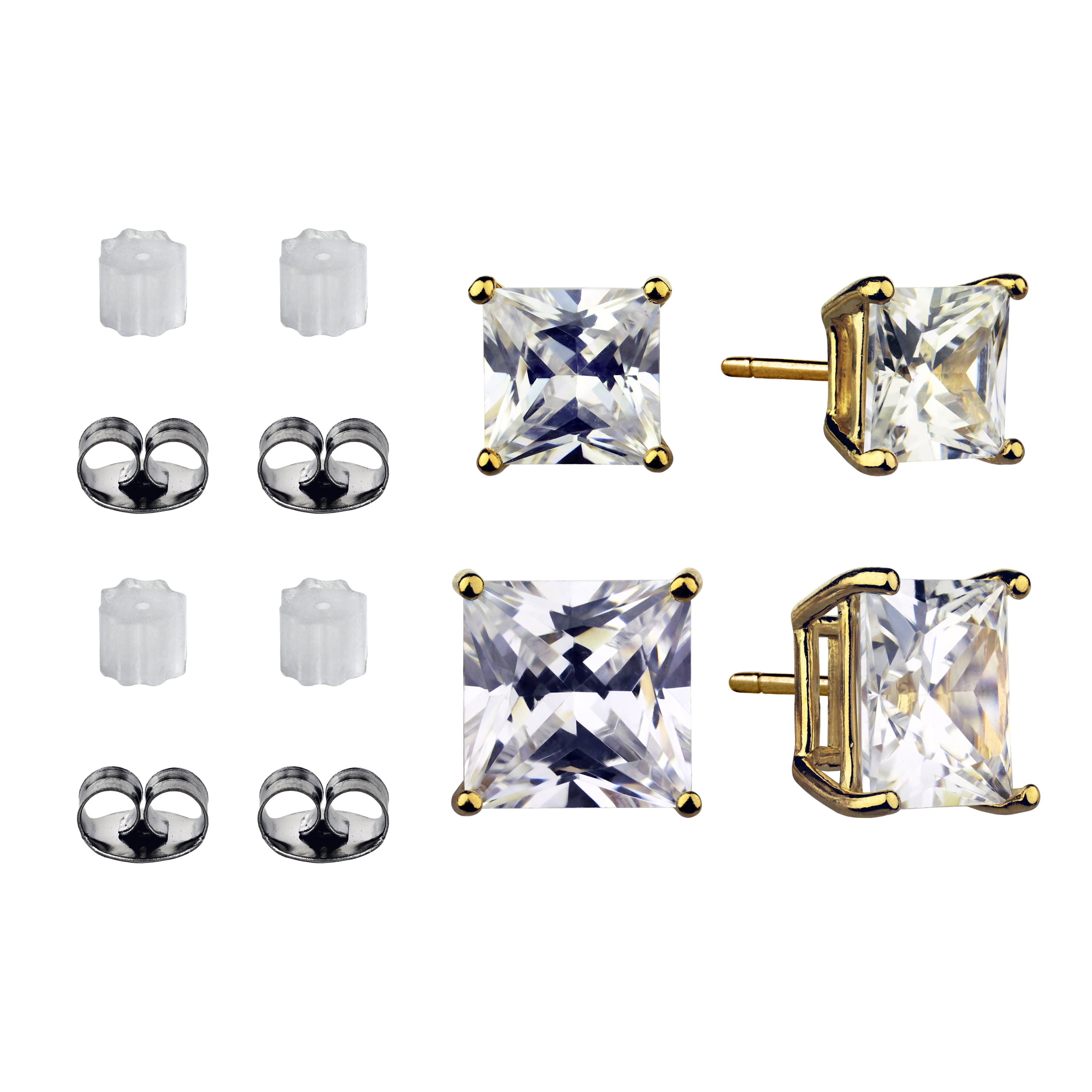 Women's Simulated Diamond Duo Square Earring Set in 14KT Gold Plated Sterling Silver
