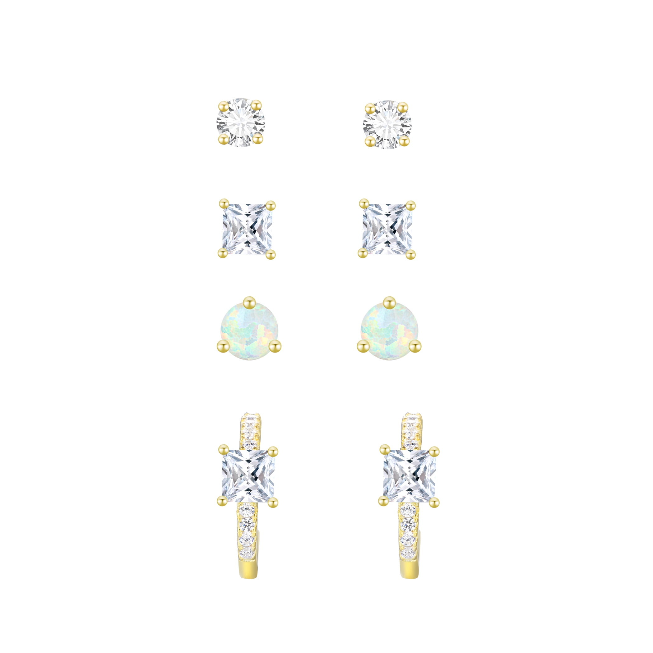 Brilliance Fine Jewelry Women's Simulated Diamond Earring Set with Baguette Hoop in 14KT Gold Plated Sterling Silver