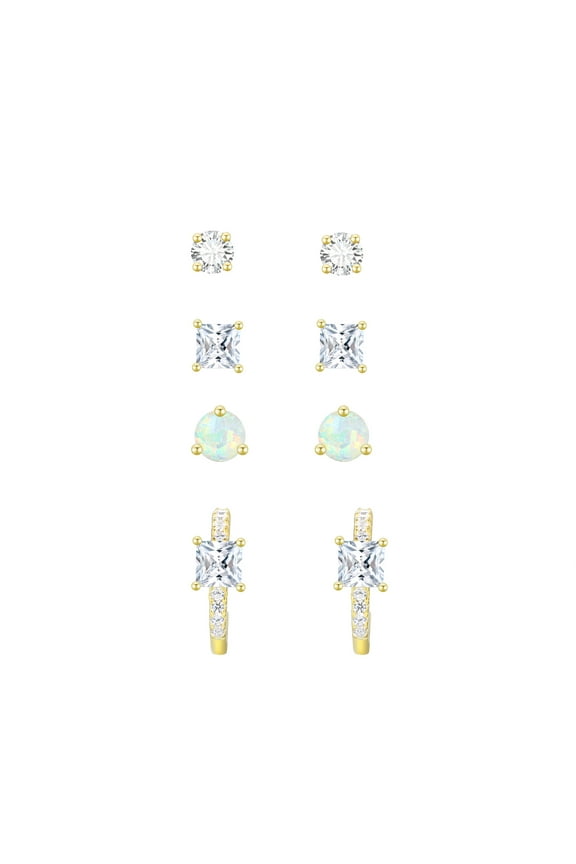 Women's Simulated Diamond Earring Set with Baguette Hoop in 14KT Gold Plated Sterling Silver