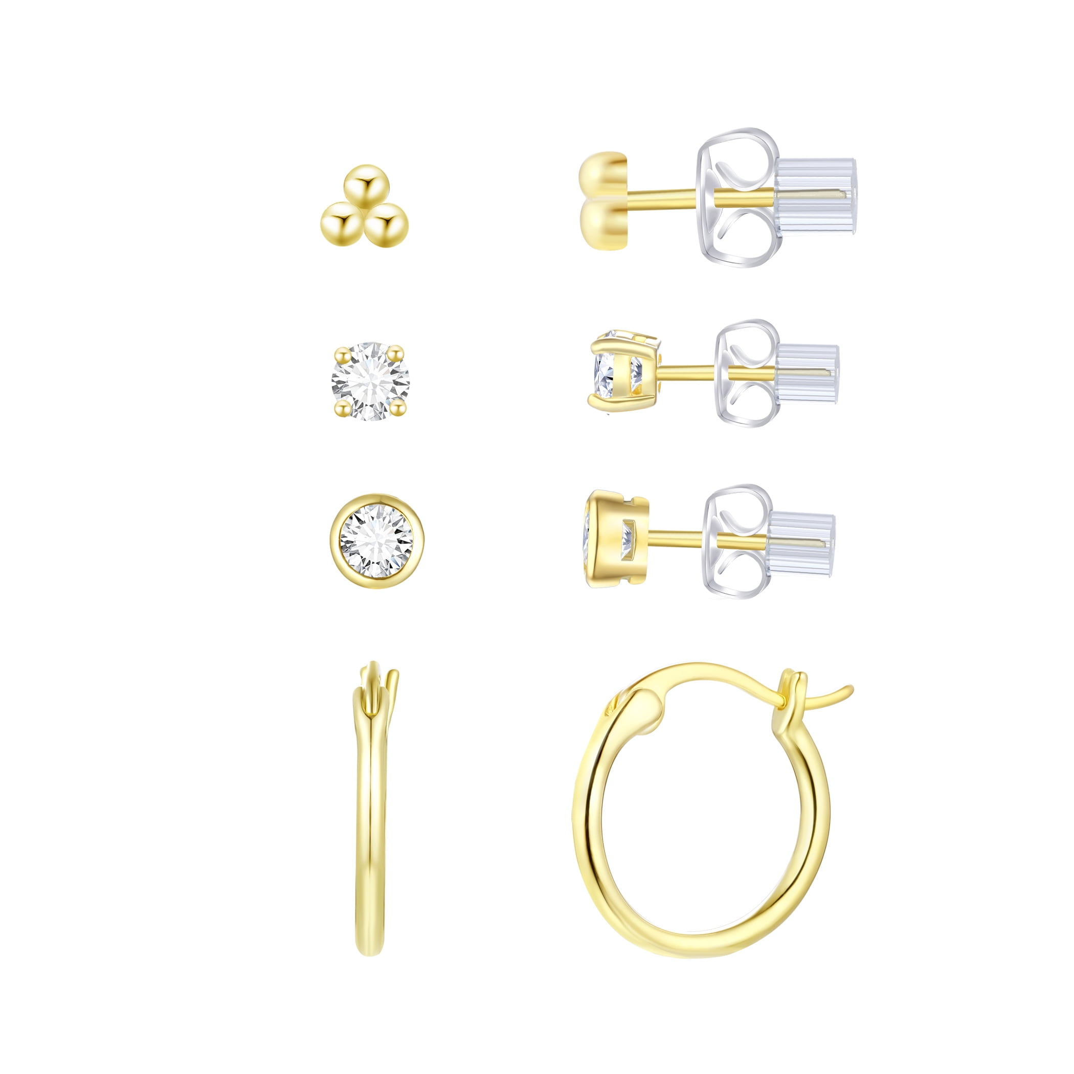 Brilliance Fine Jewelry Women's Simulated Diamond Earring Set with Clicktop Hoop in 14KT Gold Plated Sterling Silver