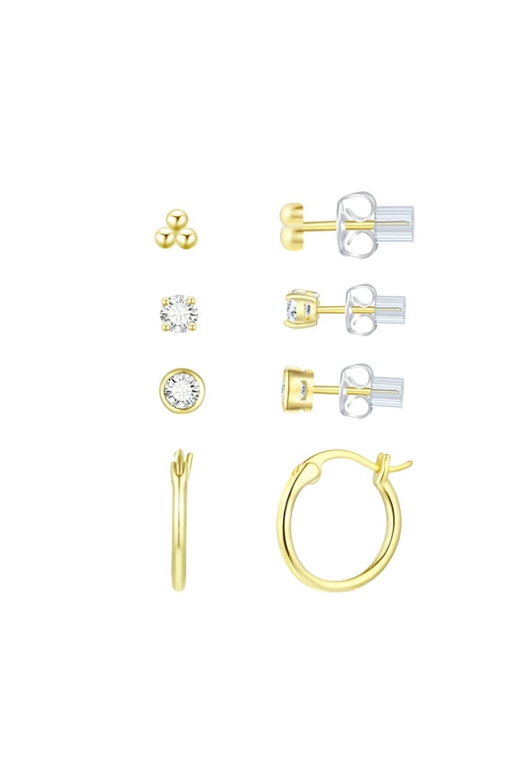 Women's Simulated Diamond Earring Set with Clicktop Hoop in 14KT Gold Plated Sterling Silver