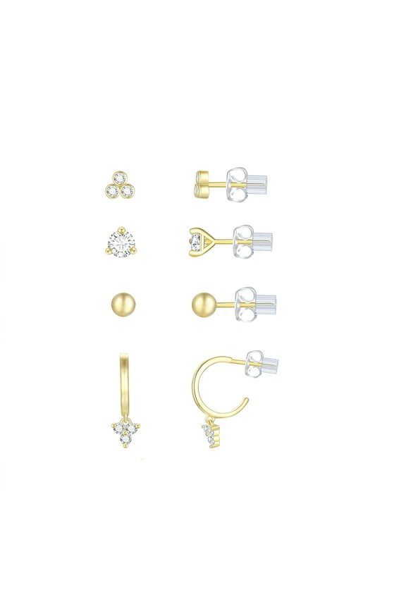 Women's Simulated Diamond Earring Set with Hoop in 14KT Gold Plated Sterling Silver