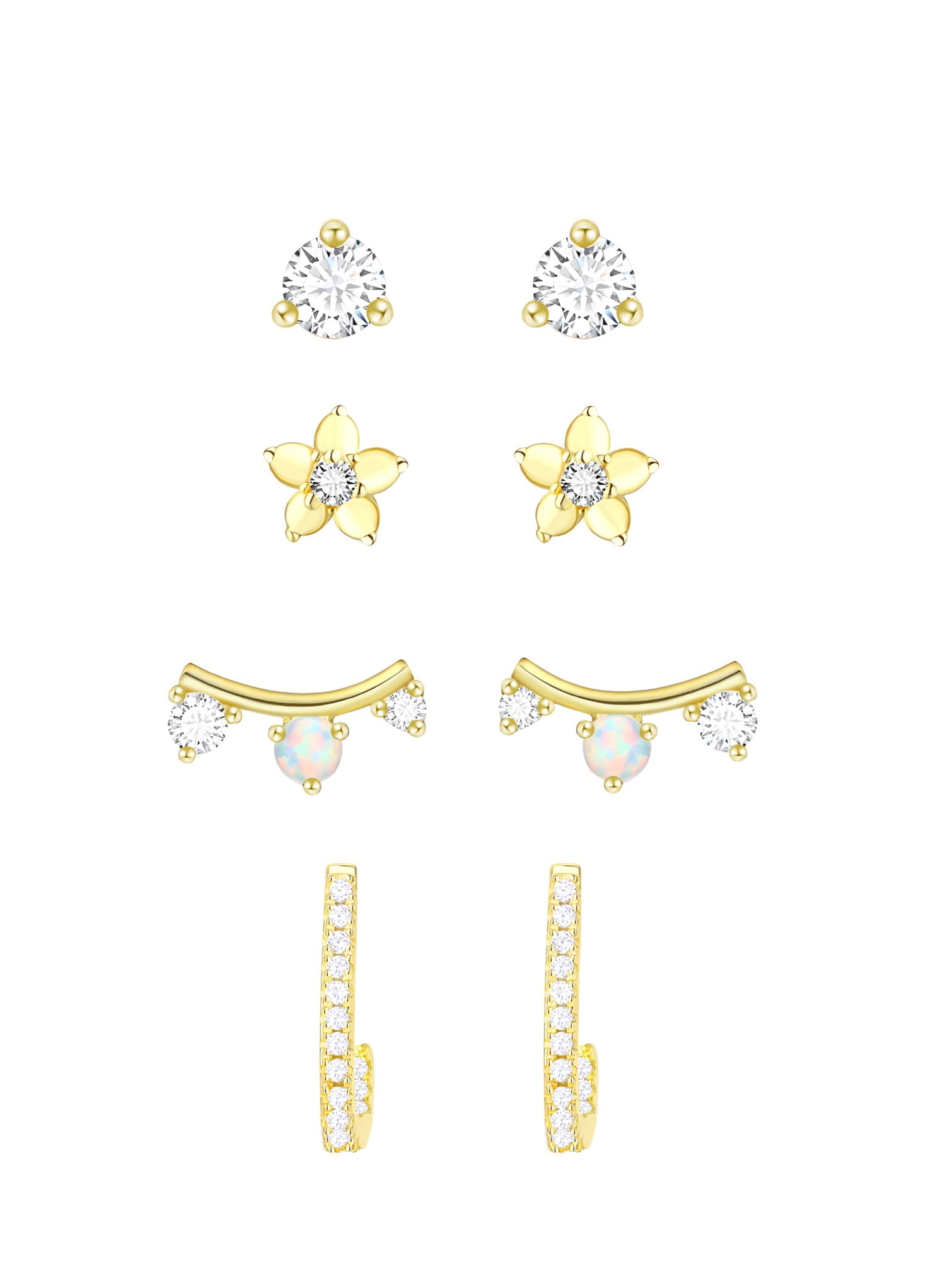 Brilliance Fine Jewelry Women's Simulated Diamond Earring Set with J Hoop in 14KT Gold Plated Sterling Silver