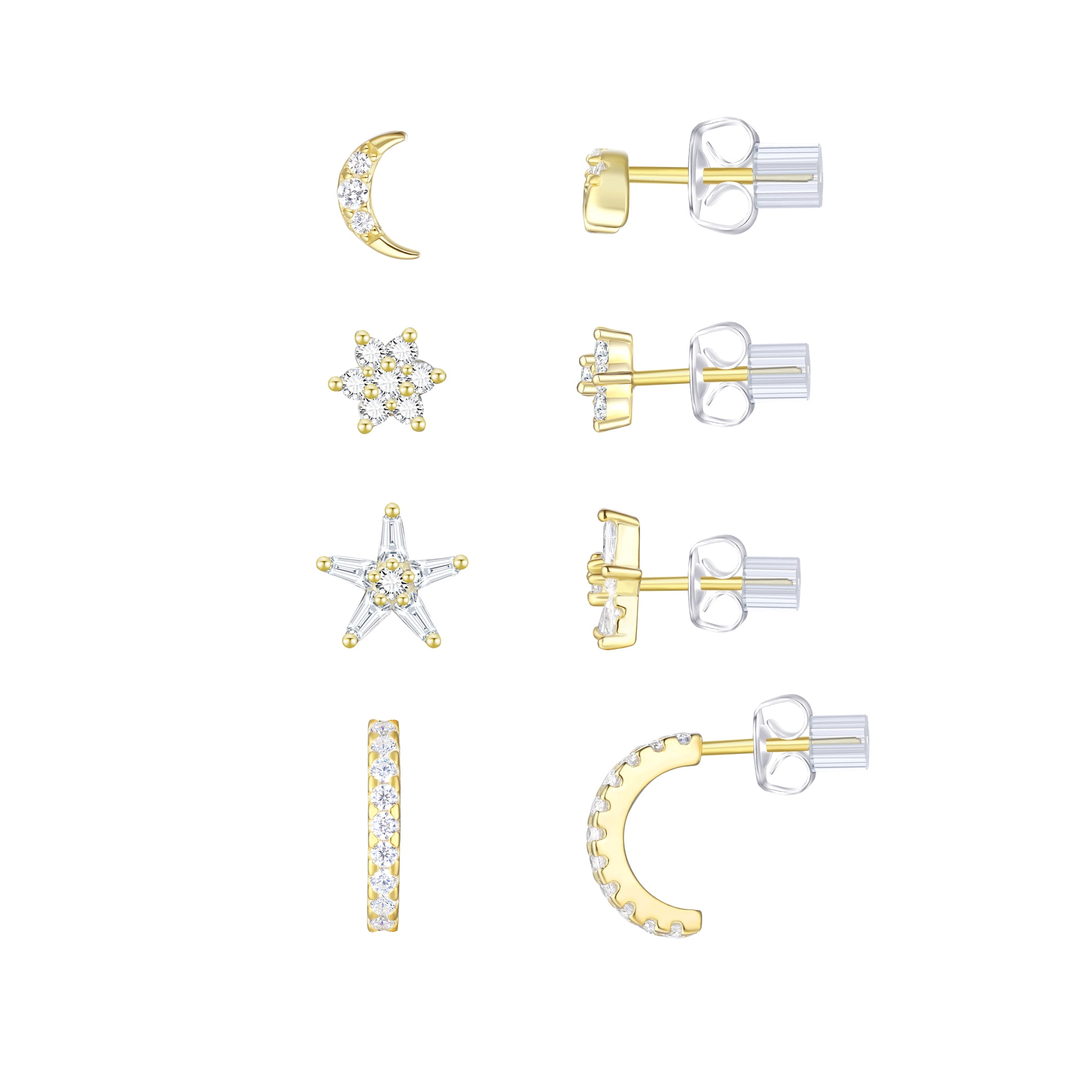 Brilliance Fine Jewelry Women's Simulated Diamond Earring Set with Pave Hoop in 14KT Gold Plated Sterling Silver